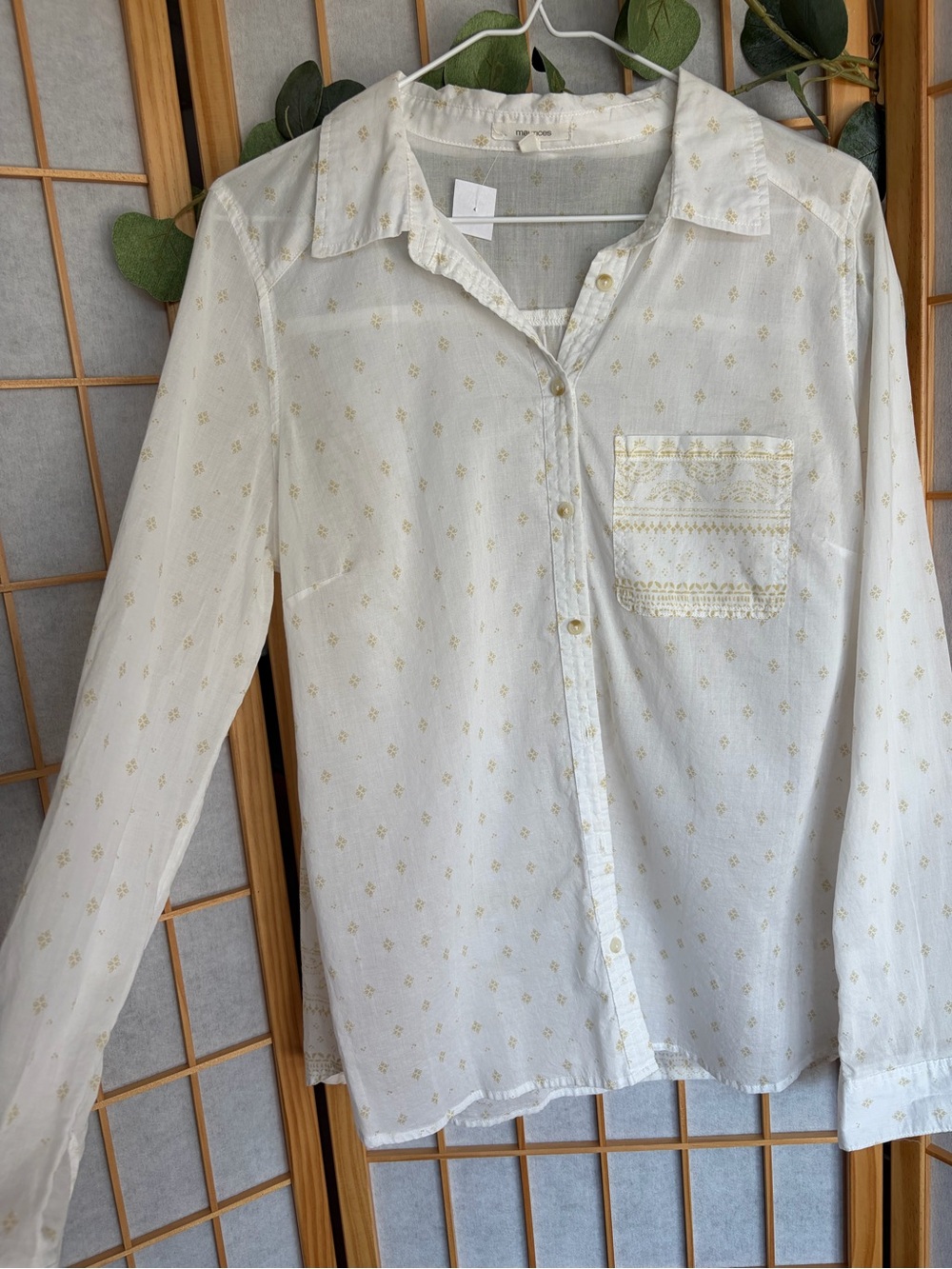 Maurices Cream Button-Down Shirt with Subtle Gold Dot Print